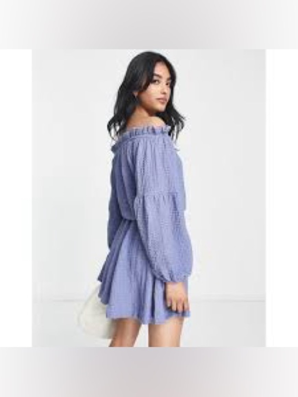 ASOS Lavender Blue Textured Smocked-Neck Long Sleeve Dress